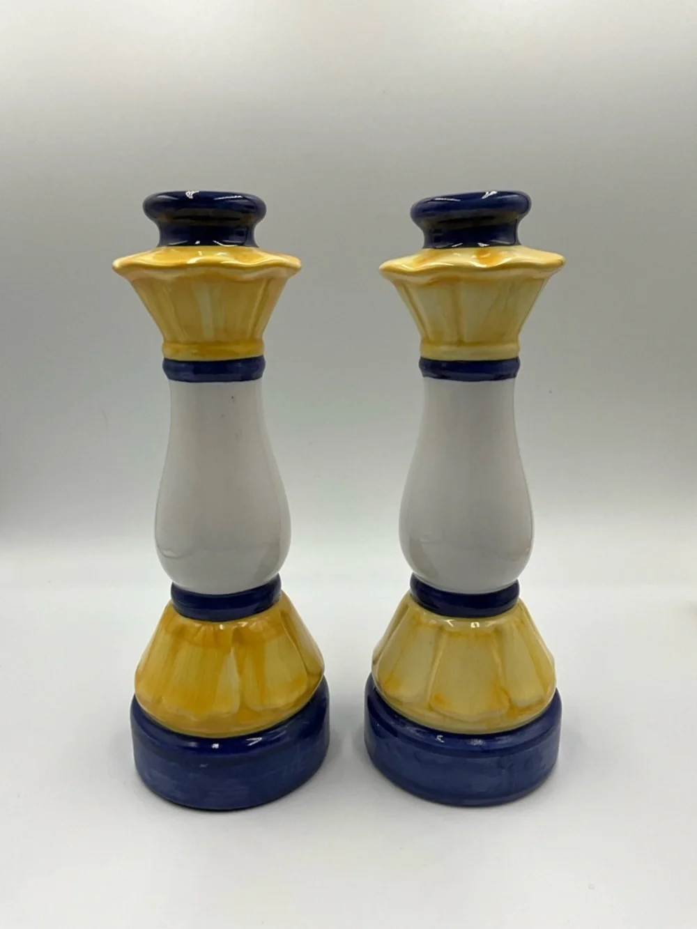 CandleHolders Set of 2  Ceramic Yellow and Blue Decorative